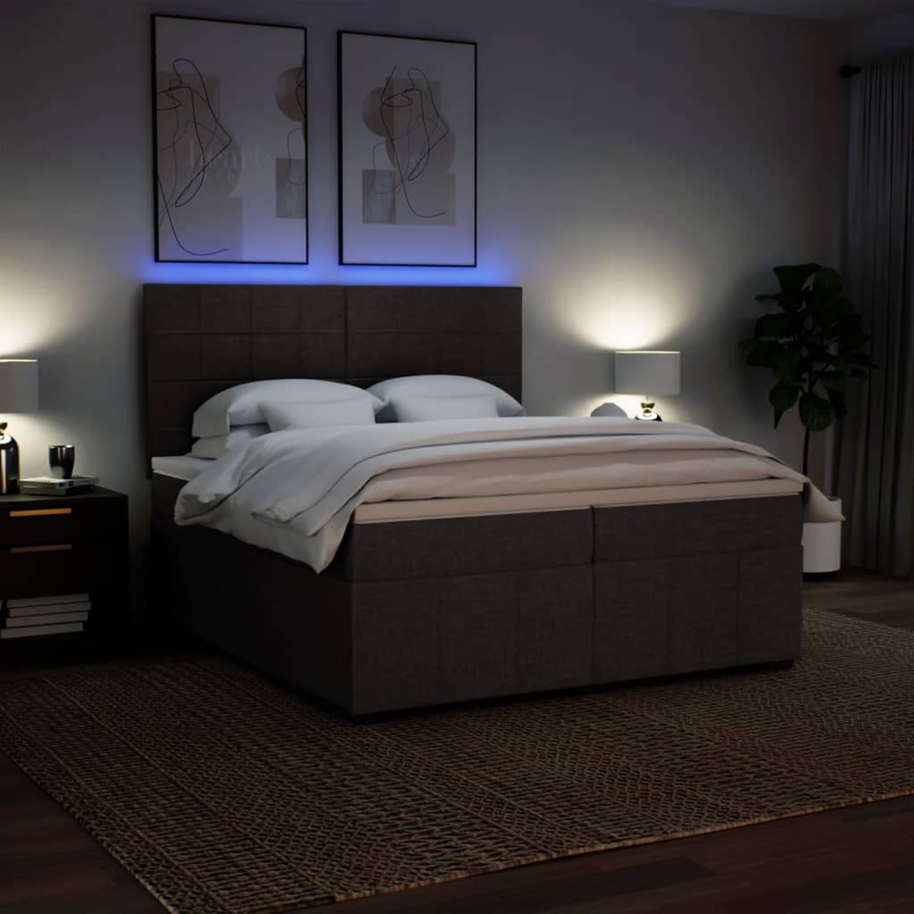 Κρεβάτι Boxspring με Στρώμα Σκούρο Καφέ 200x200 εκ. Υφασμάτινο - Pakobazaar