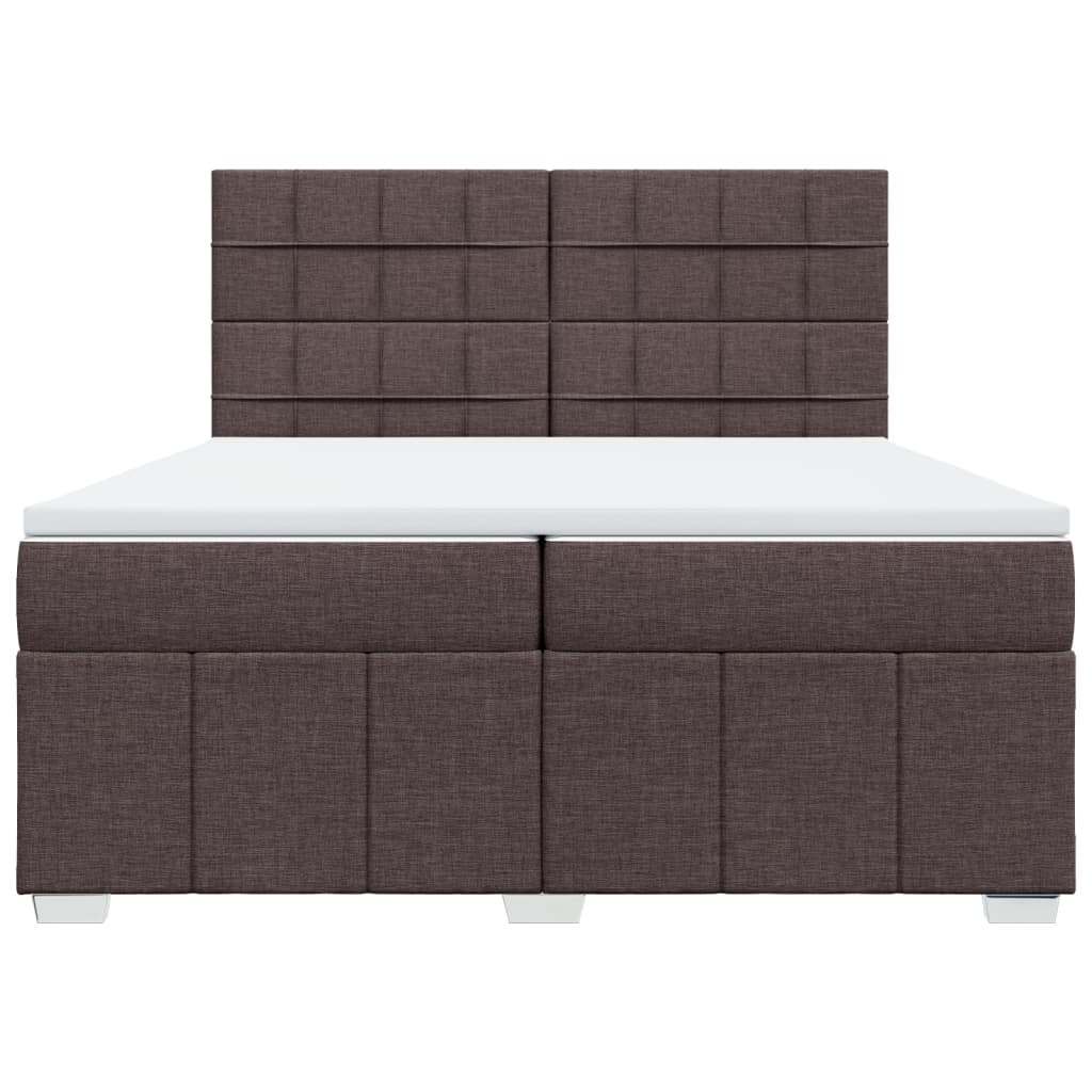 Κρεβάτι Boxspring με Στρώμα Σκούρο Καφέ 200x200 εκ. Υφασμάτινο - Pakobazaar
