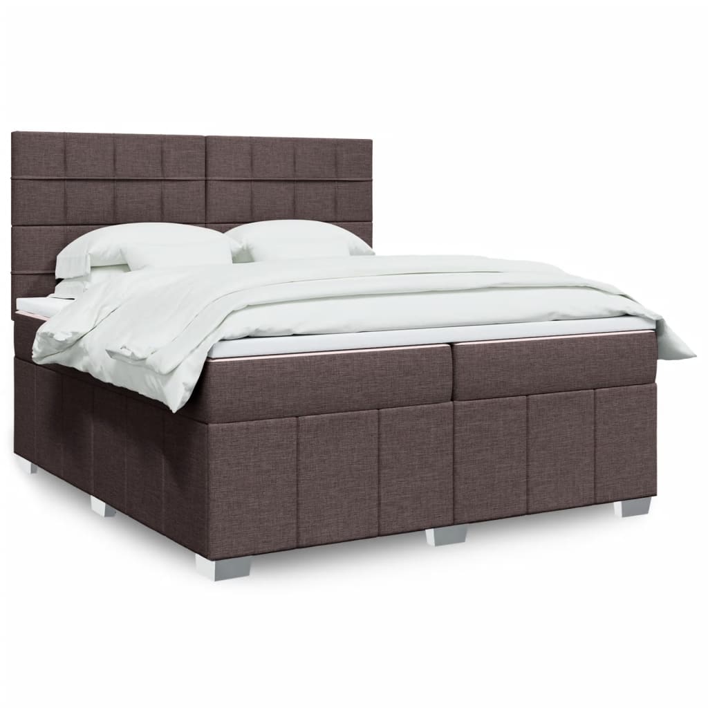 Κρεβάτι Boxspring με Στρώμα Σκούρο Καφέ 200x200 εκ. Υφασμάτινο - Pakobazaar