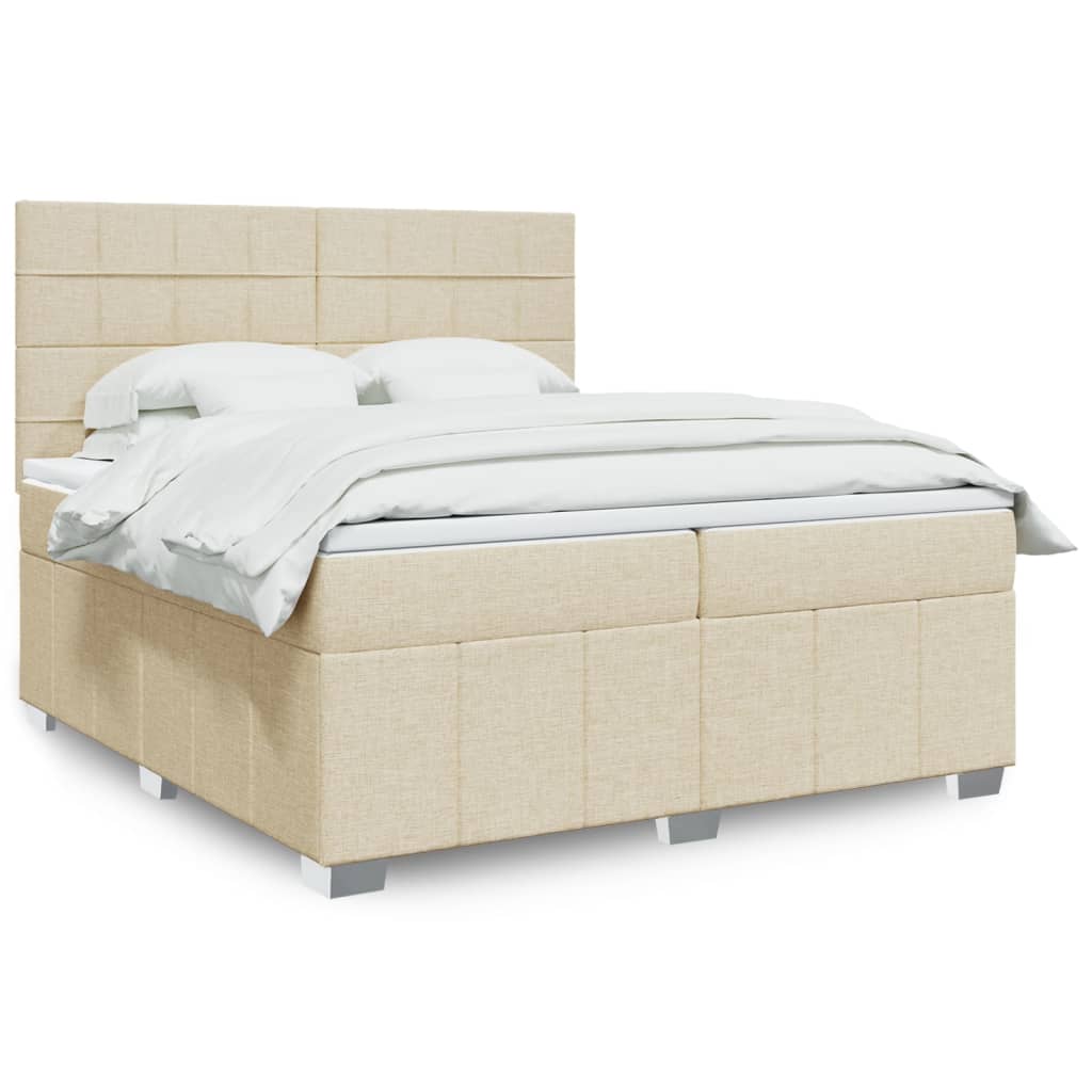 Κρεβάτι Boxspring με Στρώμα Κρεμ 200x200 εκ. Υφασμάτινο - Pakobazaar