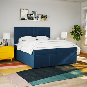 Κρεβάτι Boxspring με Στρώμα Μπλε 200x200 εκ. Υφασμάτινο - Pakobazaar