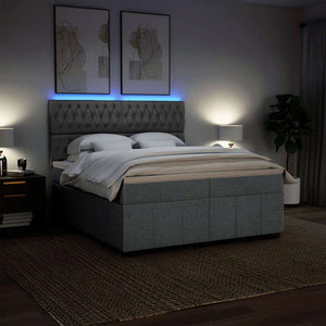 Κρεβάτι Boxspring με Στρώμα Ανοιχτό Γκρι 200x200 εκ. Υφασμάτινο - Pakobazaar