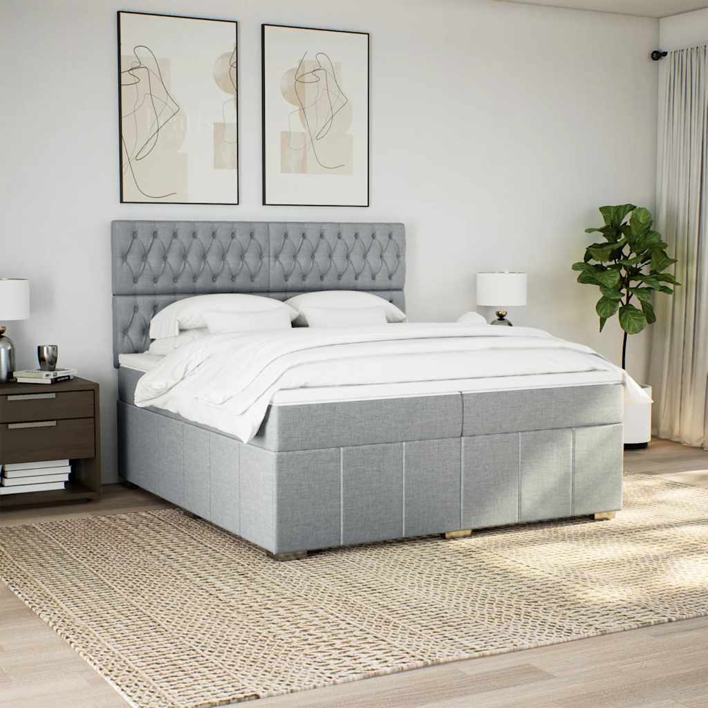 Κρεβάτι Boxspring με Στρώμα Ανοιχτό Γκρι 200x200 εκ. Υφασμάτινο - Pakobazaar