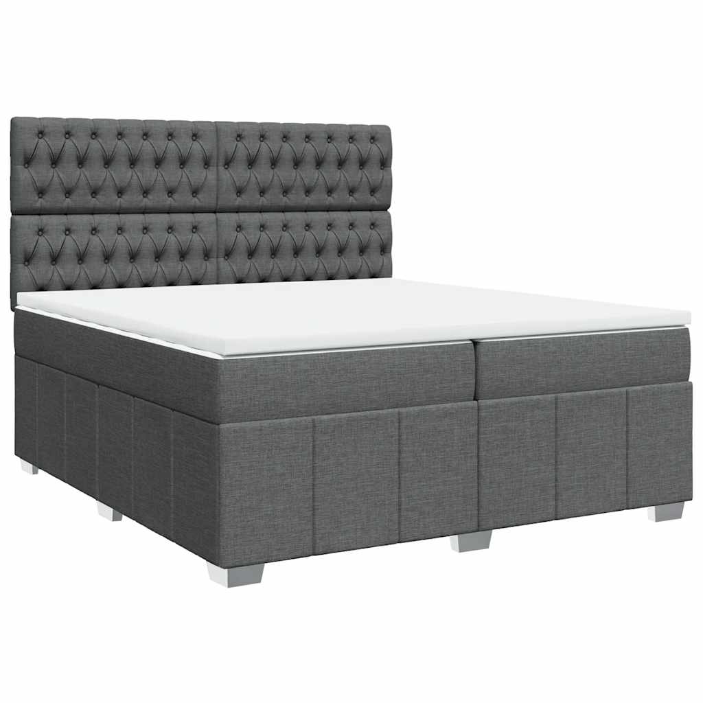 Κρεβάτι Boxspring με Στρώμα Σκούρο Γκρι 200x200 εκ. Υφασμάτινο - Pakobazaar