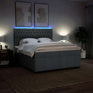 Κρεβάτι Boxspring με Στρώμα Σκούρο Γκρι 200x200 εκ. Υφασμάτινο - Pakobazaar
