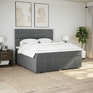 Κρεβάτι Boxspring με Στρώμα Σκούρο Γκρι 200x200 εκ. Υφασμάτινο - Pakobazaar