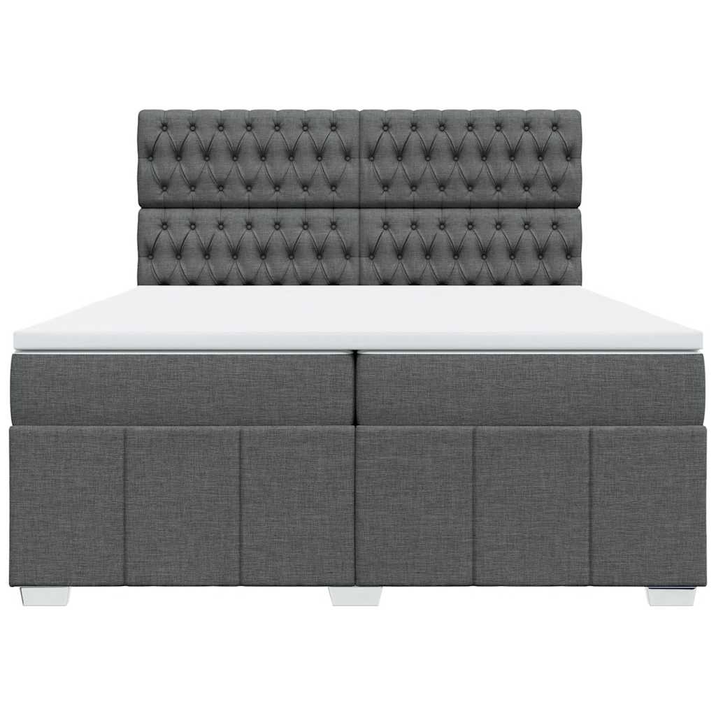 Κρεβάτι Boxspring με Στρώμα Σκούρο Γκρι 200x200 εκ. Υφασμάτινο - Pakobazaar