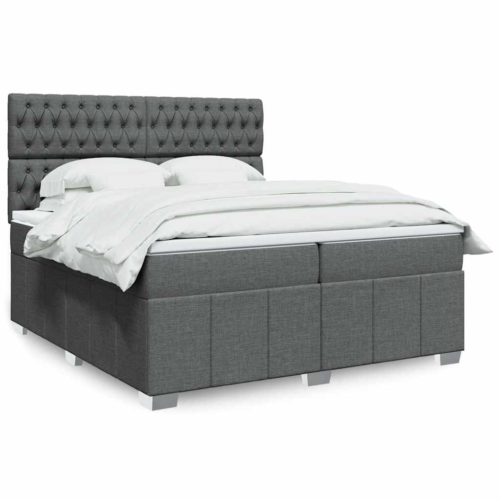 Κρεβάτι Boxspring με Στρώμα Σκούρο Γκρι 200x200 εκ. Υφασμάτινο - Pakobazaar