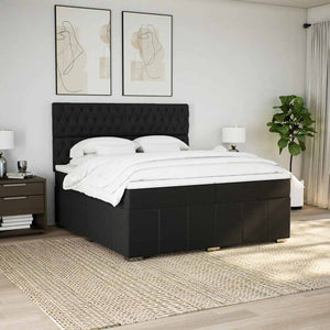 Κρεβάτι Boxspring με Στρώμα Μαύρο 200x200 εκ. Υφασμάτινο - Pakobazaar