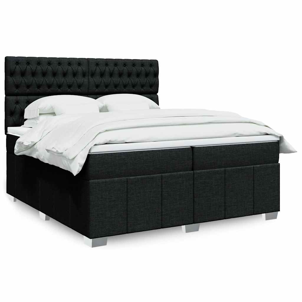 Κρεβάτι Boxspring με Στρώμα Μαύρο 200x200 εκ. Υφασμάτινο - Pakobazaar