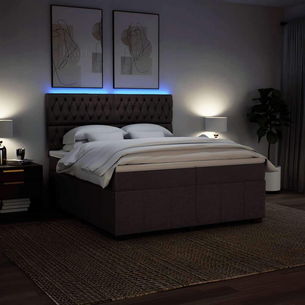 Κρεβάτι Boxspring με Στρώμα Σκούρο Καφέ 200x200 εκ. Υφασμάτινο - Pakobazaar