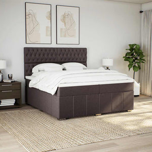 Κρεβάτι Boxspring με Στρώμα Σκούρο Καφέ 200x200 εκ. Υφασμάτινο - Pakobazaar