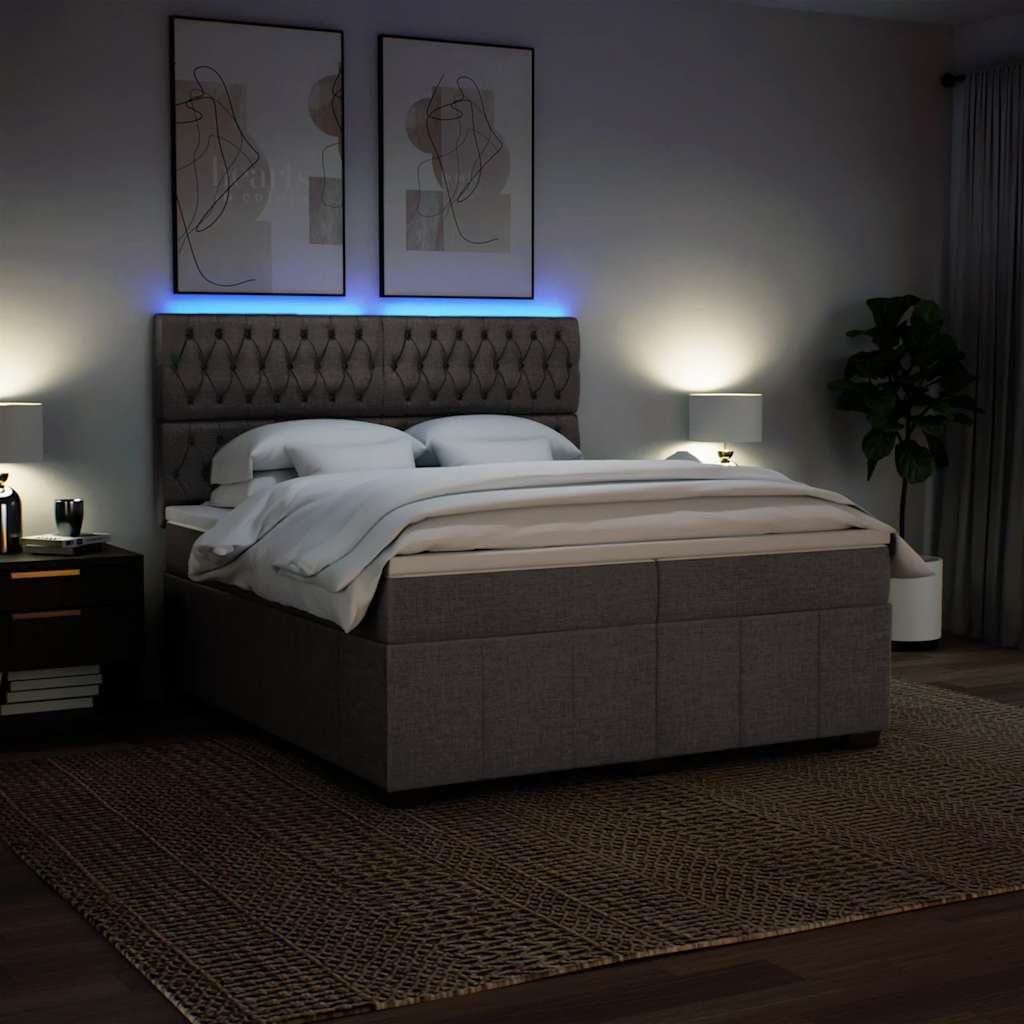 Κρεβάτι Boxspring με Στρώμα Taupe 200x200 εκ. Υφασμάτινο - Pakobazaar