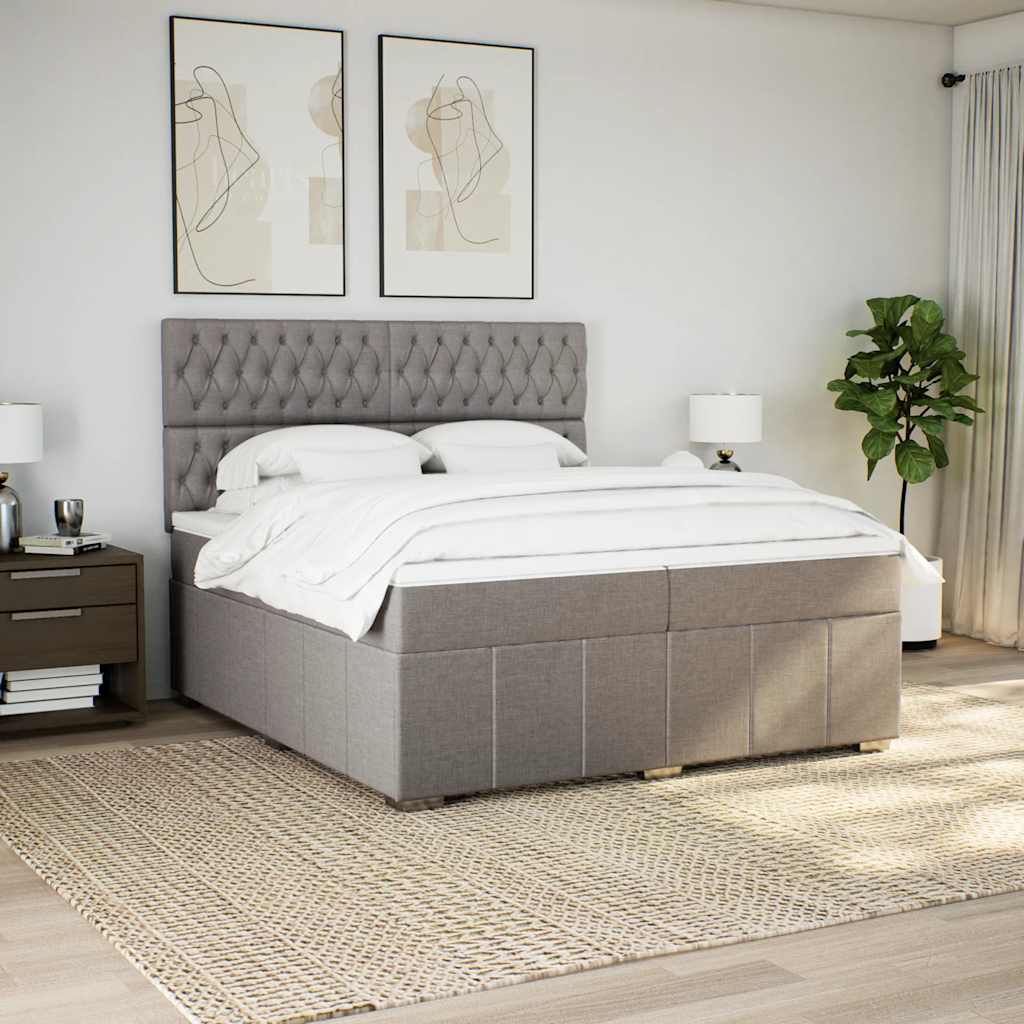 Κρεβάτι Boxspring με Στρώμα Taupe 200x200 εκ. Υφασμάτινο - Pakobazaar