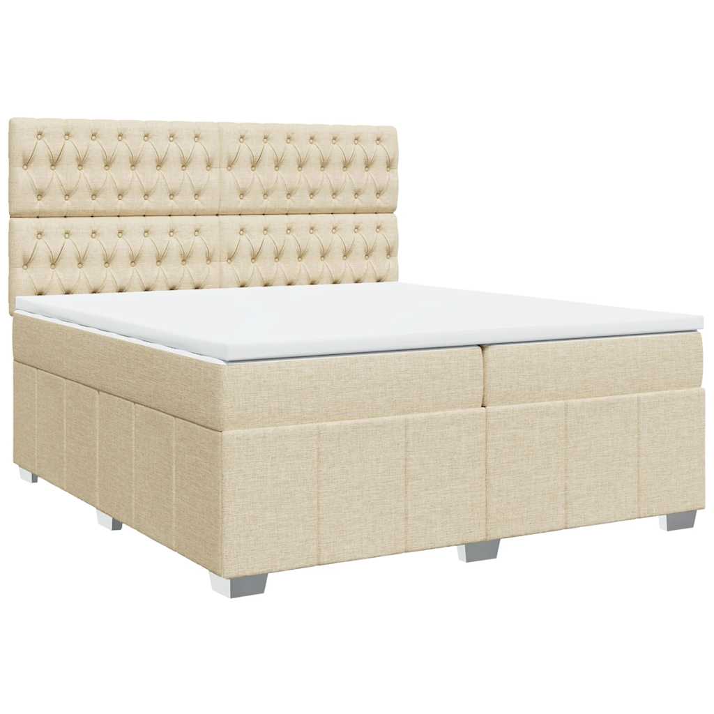 Κρεβάτι Boxspring με Στρώμα Κρεμ 200x200 εκ. Υφασμάτινο - Pakobazaar