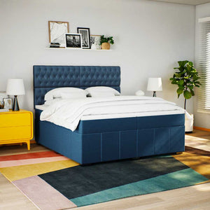 Κρεβάτι Boxspring με Στρώμα Μπλε 200x200 εκ. Υφασμάτινο - Pakobazaar