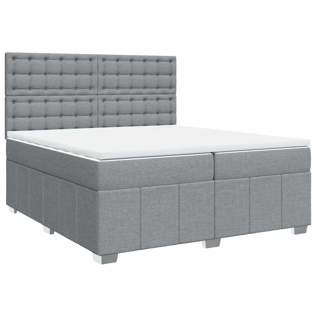 Κρεβάτι Boxspring με Στρώμα Ανοιχτό Γκρι 200x200 εκ. Υφασμάτινο - Pakobazaar