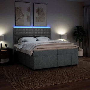 Κρεβάτι Boxspring με Στρώμα Ανοιχτό Γκρι 200x200 εκ. Υφασμάτινο - Pakobazaar