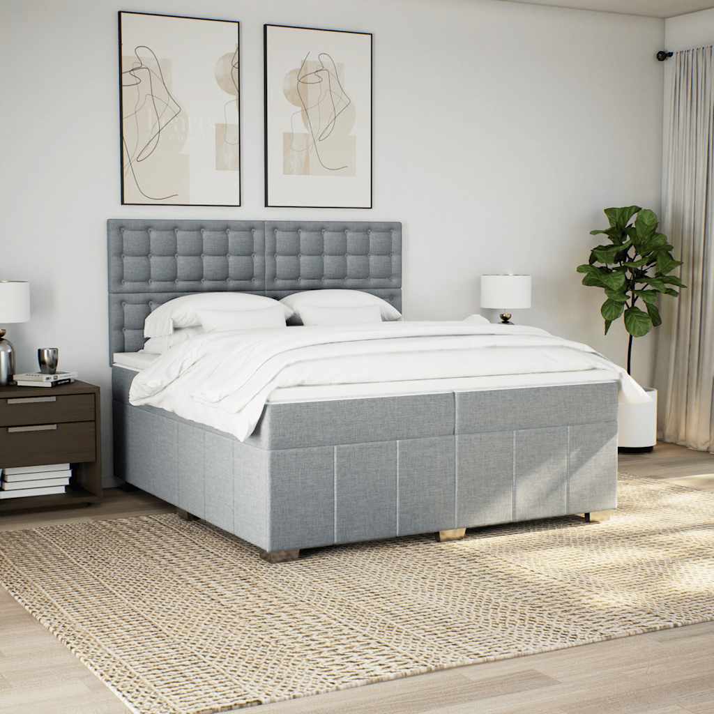 Κρεβάτι Boxspring με Στρώμα Ανοιχτό Γκρι 200x200 εκ. Υφασμάτινο - Pakobazaar
