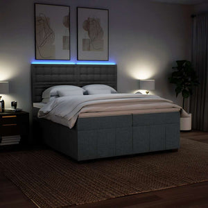 Κρεβάτι Boxspring με Στρώμα Σκούρο Γκρι 200x200 εκ. Υφασμάτινο - Pakobazaar