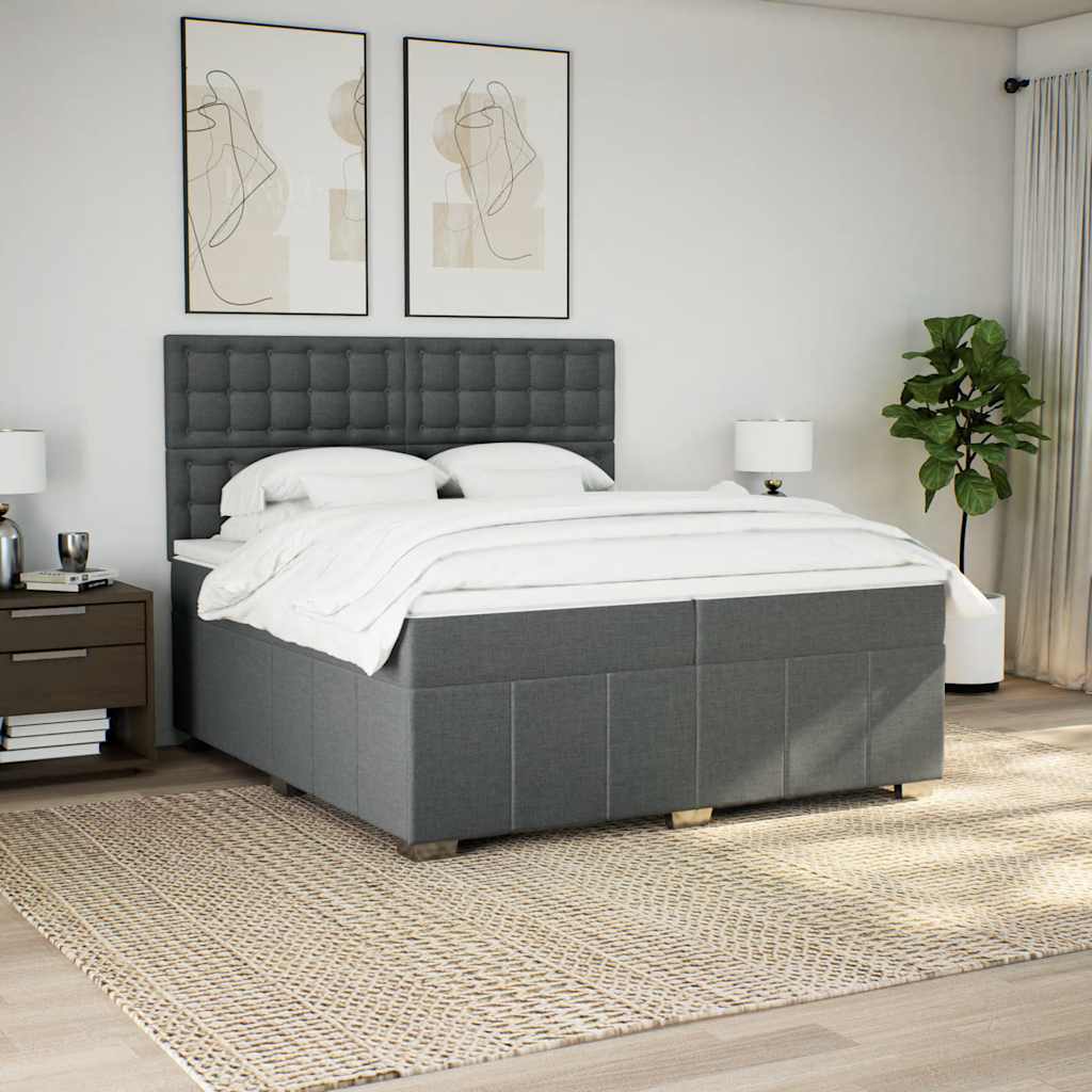 Κρεβάτι Boxspring με Στρώμα Σκούρο Γκρι 200x200 εκ. Υφασμάτινο - Pakobazaar