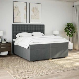 Κρεβάτι Boxspring με Στρώμα Σκούρο Γκρι 200x200 εκ. Υφασμάτινο - Pakobazaar