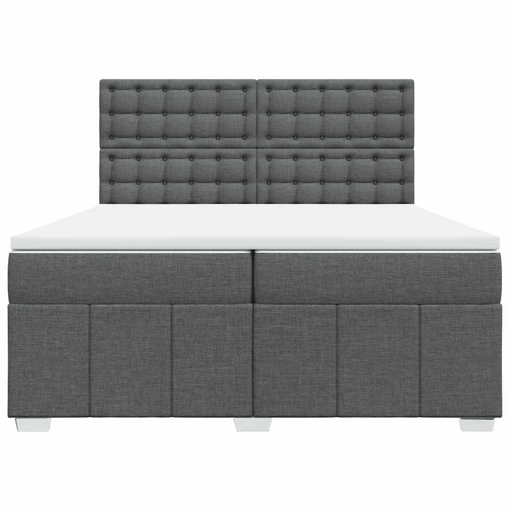 Κρεβάτι Boxspring με Στρώμα Σκούρο Γκρι 200x200 εκ. Υφασμάτινο - Pakobazaar