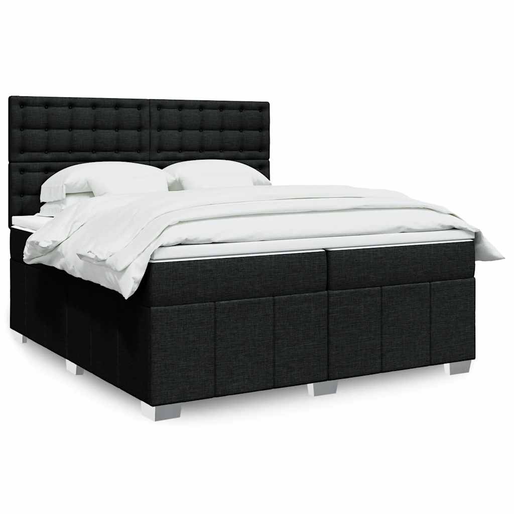 Κρεβάτι Boxspring με Στρώμα Μαύρο 200x200 εκ. Υφασμάτινο - Pakobazaar