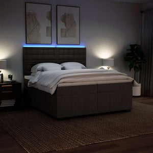 Κρεβάτι Boxspring με Στρώμα Σκούρο Καφέ 200x200 εκ. Υφασμάτινο