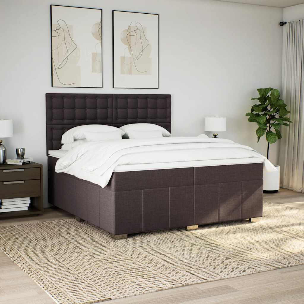 Κρεβάτι Boxspring με Στρώμα Σκούρο Καφέ 200x200 εκ. Υφασμάτινο