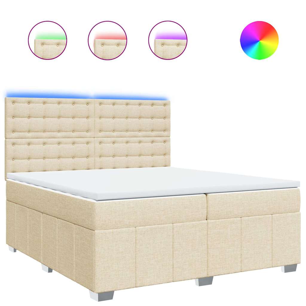 Κρεβάτι Boxspring με Στρώμα Κρεμ 200x200 εκ. Υφασμάτινο - Pakobazaar