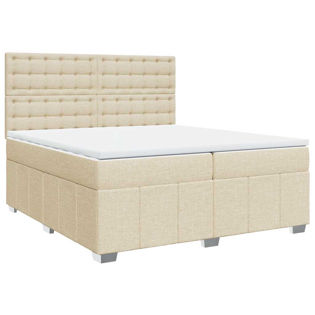 Κρεβάτι Boxspring με Στρώμα Κρεμ 200x200 εκ. Υφασμάτινο - Pakobazaar