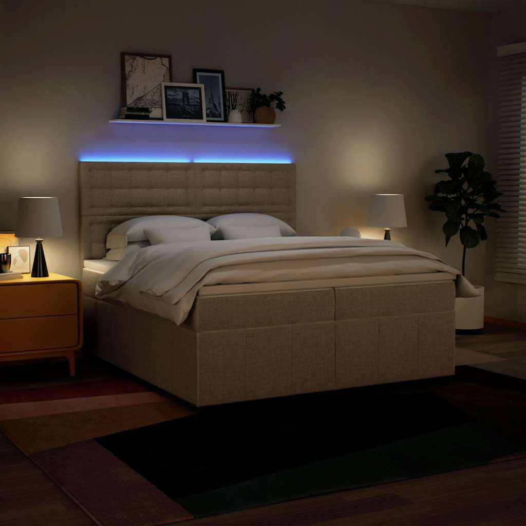 Κρεβάτι Boxspring με Στρώμα Κρεμ 200x200 εκ. Υφασμάτινο - Pakobazaar