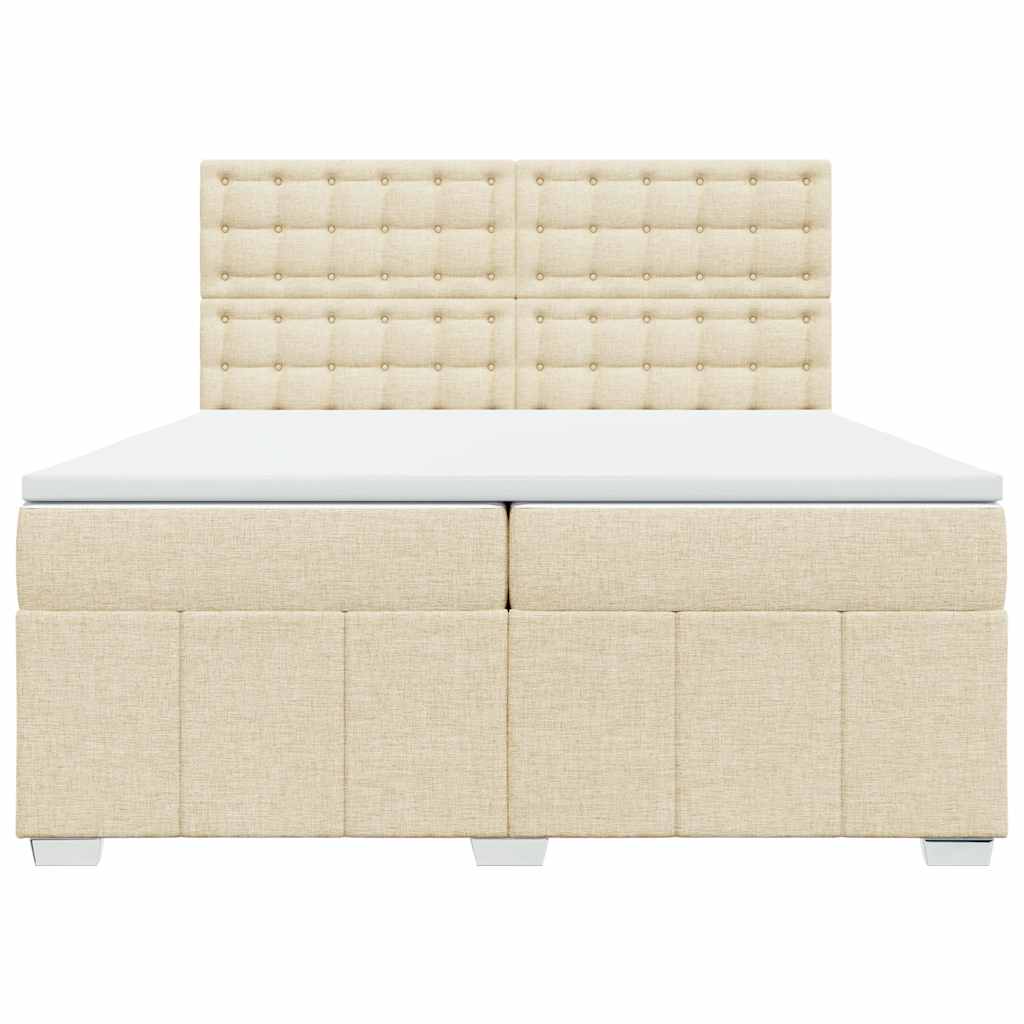 Κρεβάτι Boxspring με Στρώμα Κρεμ 200x200 εκ. Υφασμάτινο - Pakobazaar