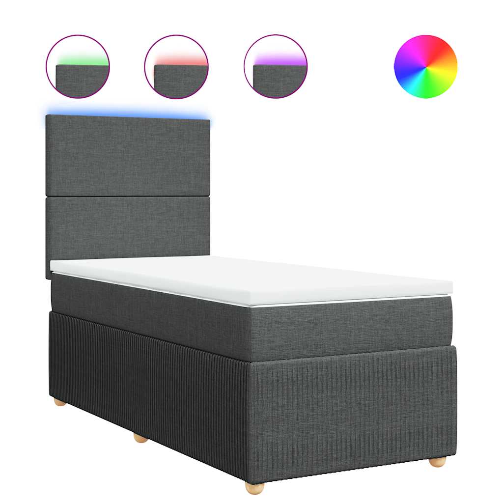 Κρεβάτι Boxspring με Στρώμα Σκούρο Γκρι 80x200 εκ. Υφασμάτινο - Pakobazaar