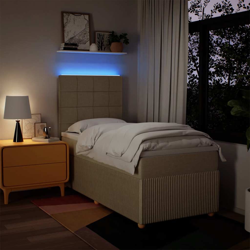 Κρεβάτι Boxspring με Στρώμα Κρεμ 80 x 200 εκ. Υφασμάτινο - Pakobazaar