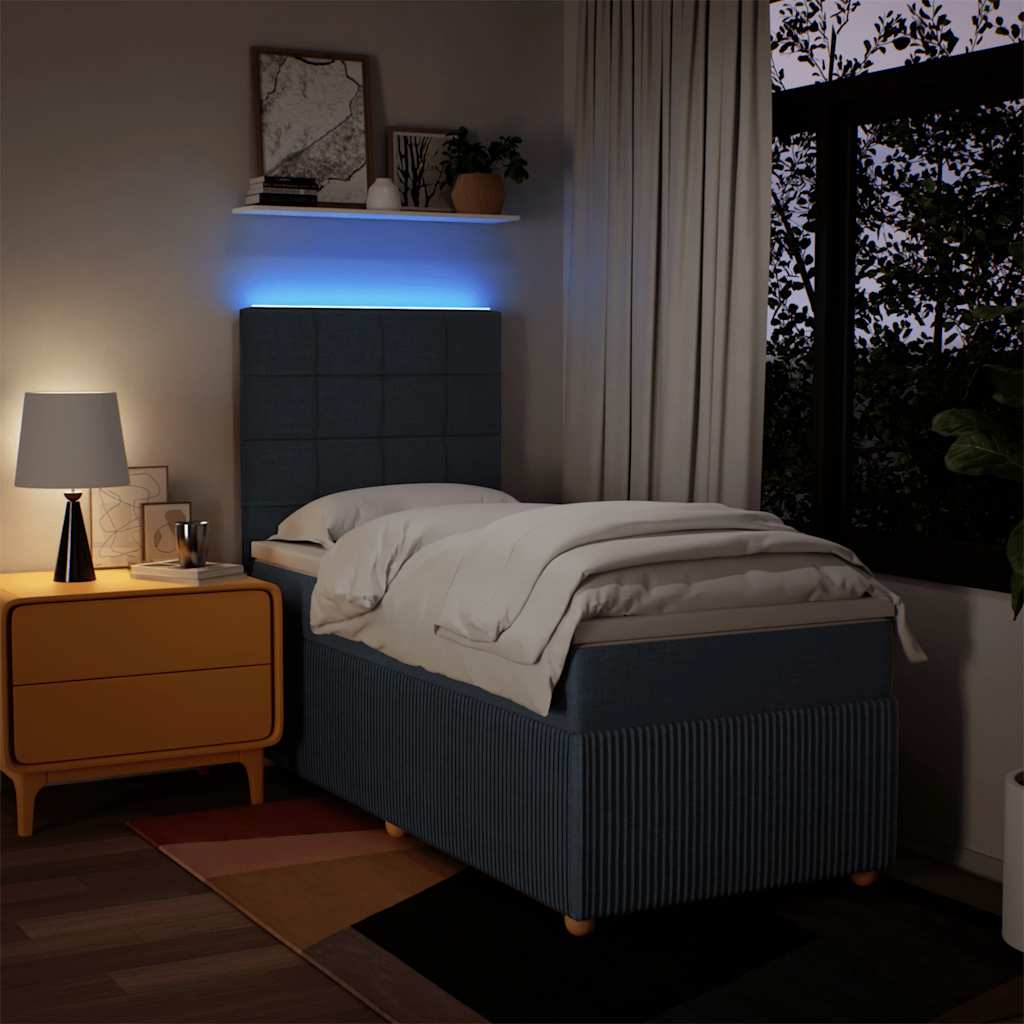 Κρεβάτι Boxspring με Στρώμα Μπλε 80x200 εκ. Υφασμάτινο - Pakobazaar