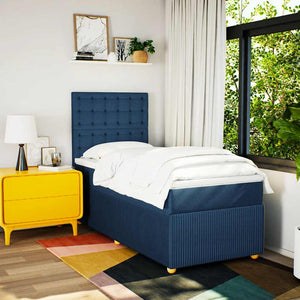 Κρεβάτι Boxspring με Στρώμα Μπλε 80x200 εκ. Υφασμάτινο