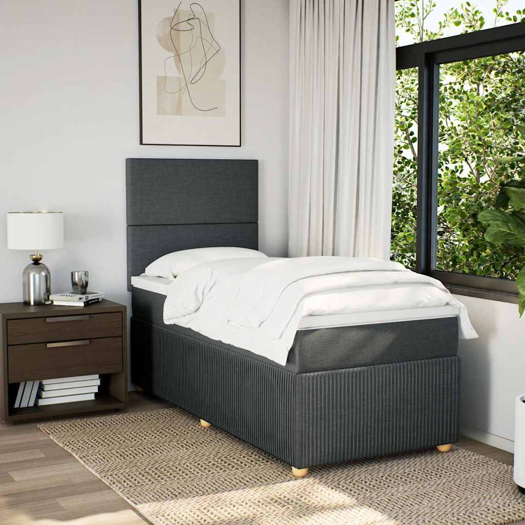 Κρεβάτι Boxspring με Στρώμα Σκούρο Γκρι 90x190 εκ. Υφασμάτινο - Pakobazaar