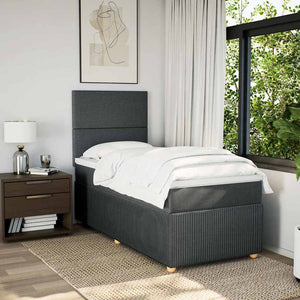 Κρεβάτι Boxspring με Στρώμα Σκούρο Γκρι 90x190 εκ. Υφασμάτινο - Pakobazaar