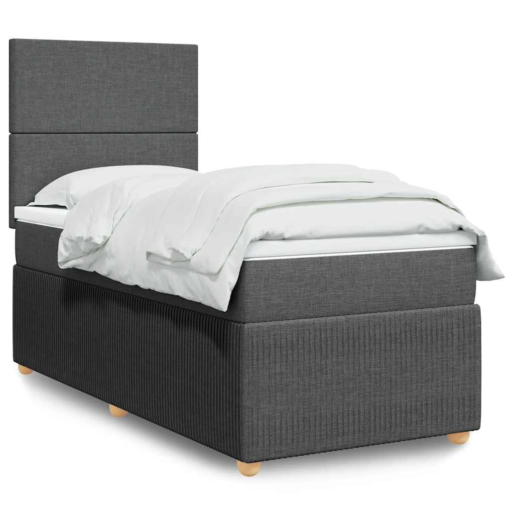 Κρεβάτι Boxspring με Στρώμα Σκούρο Γκρι 90x190 εκ. Υφασμάτινο - Pakobazaar