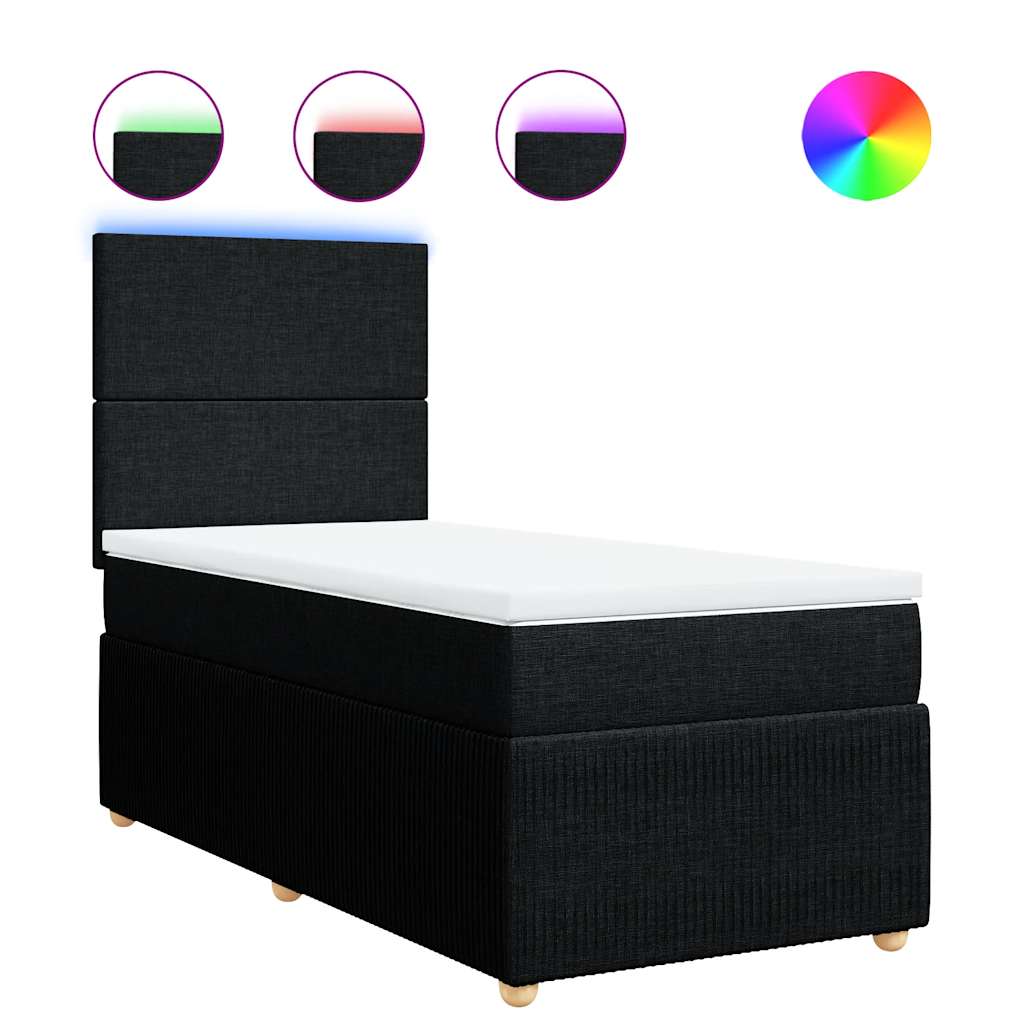 Κρεβάτι Boxspring με Στρώμα Μαύρο 90x190 εκ.Υφασμάτινο - Pakobazaar