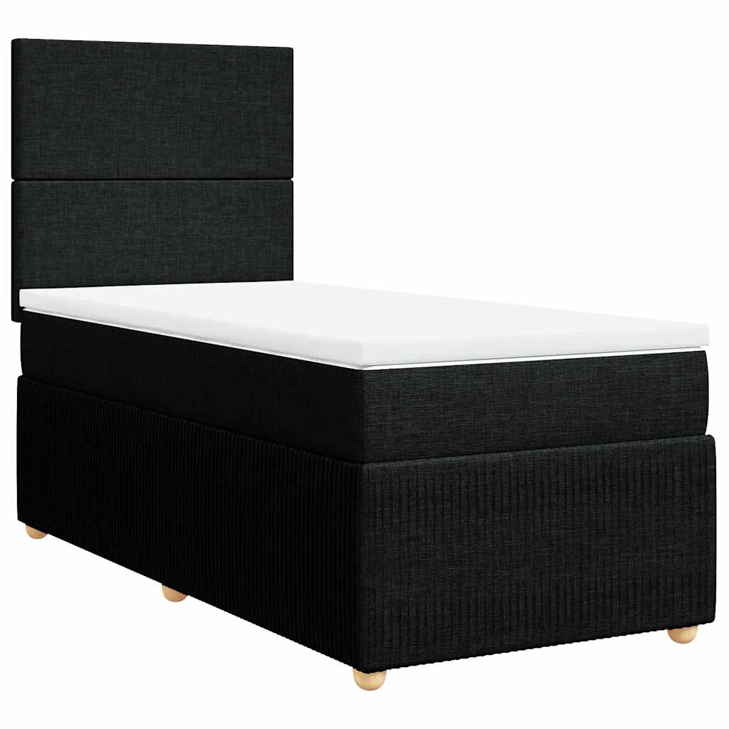 Κρεβάτι Boxspring με Στρώμα Μαύρο 90x190 εκ.Υφασμάτινο - Pakobazaar