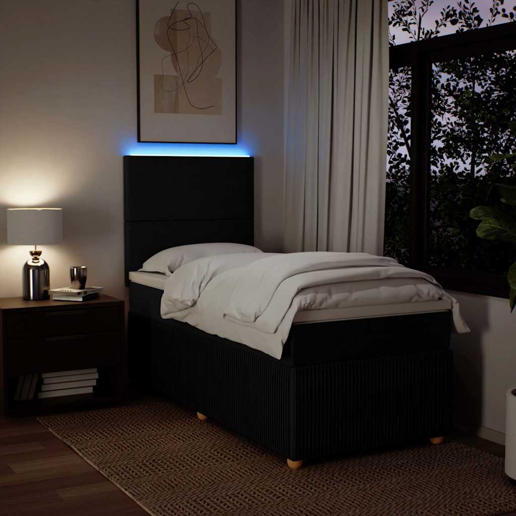 Κρεβάτι Boxspring με Στρώμα Μαύρο 90x190 εκ.Υφασμάτινο - Pakobazaar
