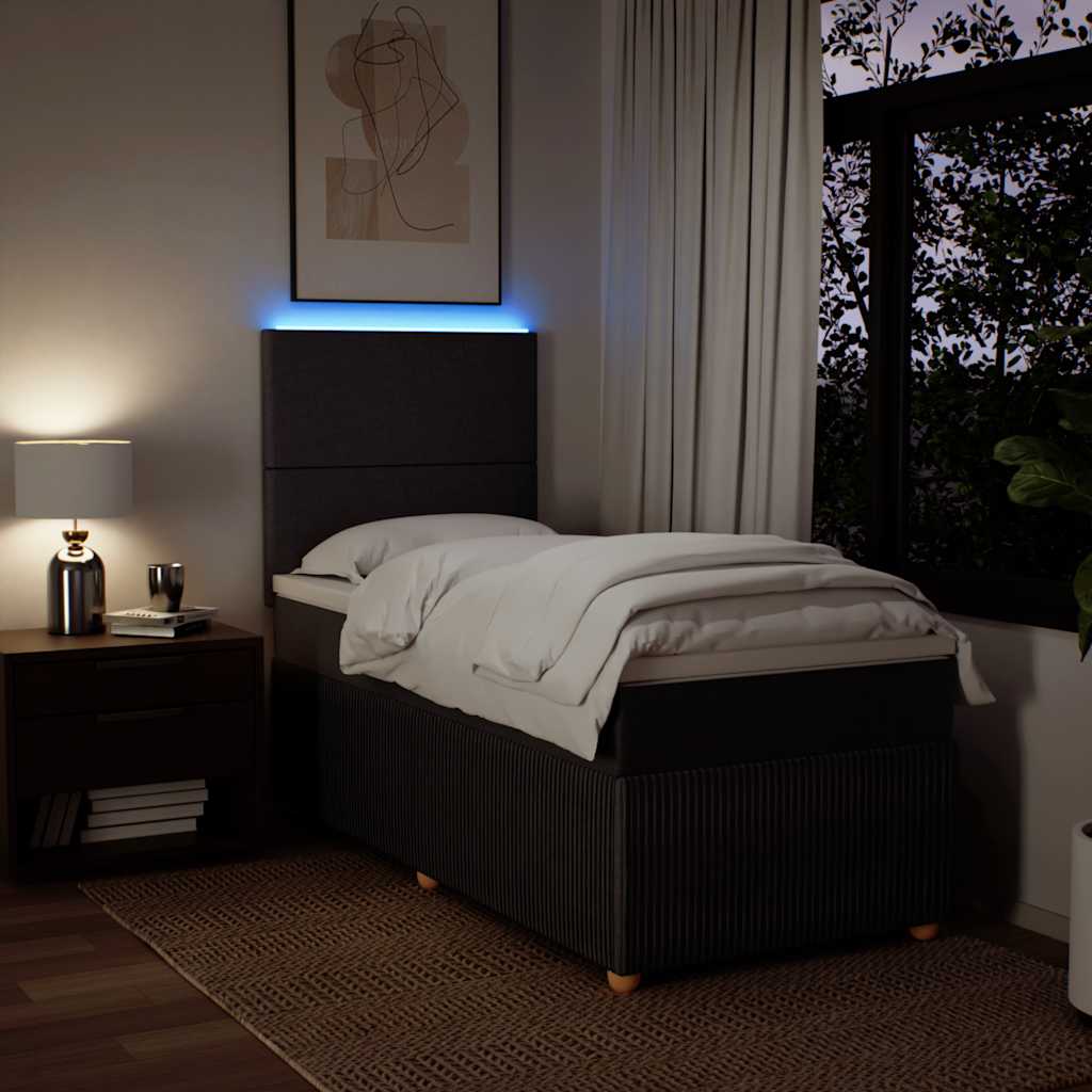 Κρεβάτι Boxspring με Στρώμα Σκούρο Καφέ 90x190 εκ. Υφασμάτινο - Pakobazaar