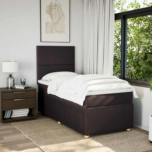 Κρεβάτι Boxspring με Στρώμα Σκούρο Καφέ 90x190 εκ. Υφασμάτινο - Pakobazaar