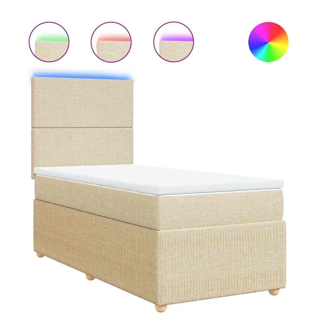 Κρεβάτι Boxspring με Στρώμα Κρεμ 90x190 εκ.Υφασμάτινο - Pakobazaar