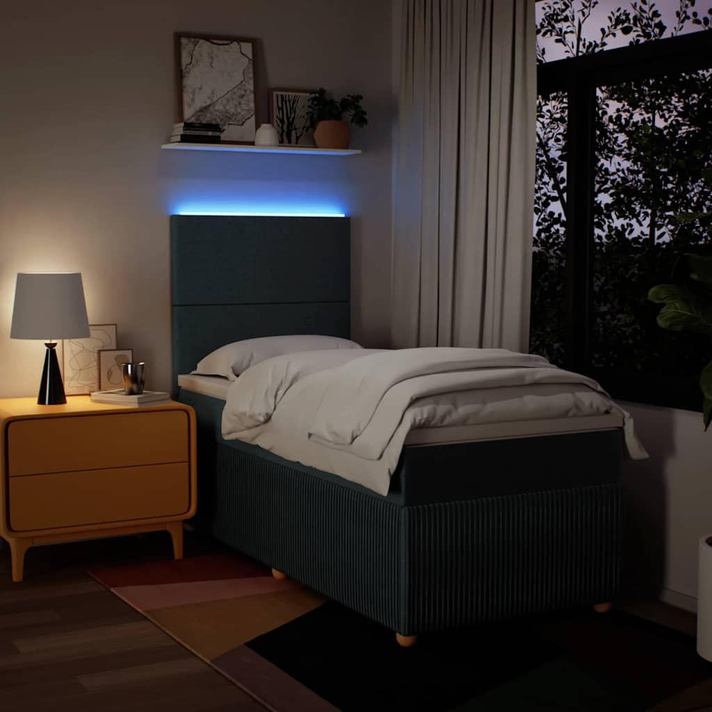 Κρεβάτι Boxspring με Στρώμα Μπλε 90x190 εκ.Υφασμάτινο - Pakobazaar