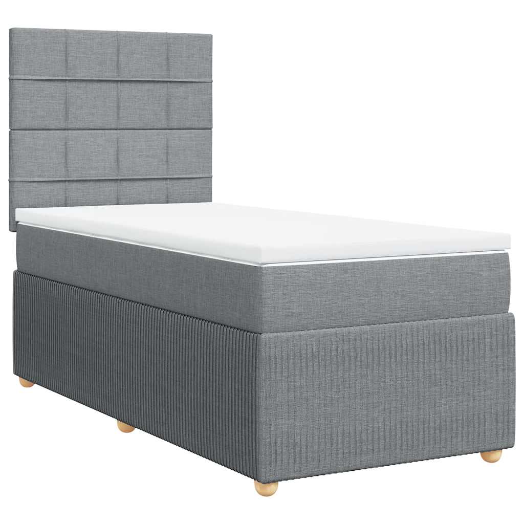 Κρεβάτι Boxspring με Στρώμα Ανοιχτό Γκρι 90x190 εκ. Υφασμάτινο - Pakobazaar