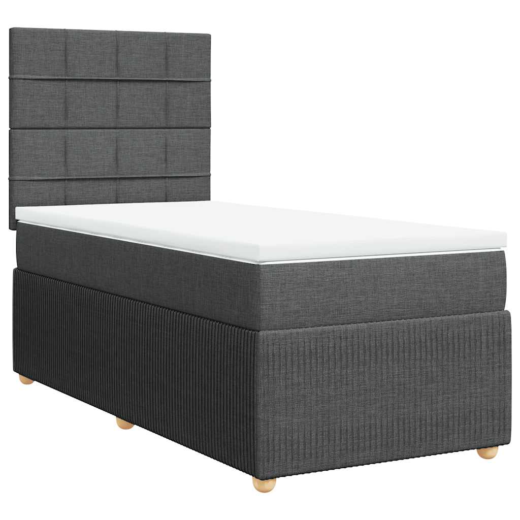 Κρεβάτι Boxspring με Στρώμα Σκούρο Γκρι 90x190 εκ. Υφασμάτινο - Pakobazaar
